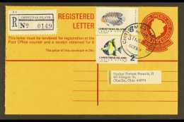 1970  25c Red On Buff Postal Stationery Registered Letter (H&G C2, SS RE2) Addressed To USA, Uprated With 2c... - Christmas Island