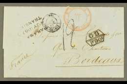 1867  (June) Stampless Entire Letter To France, Bearing "Correos Valparaiso Chile" Large Red Cds, Three-lines... - Chile