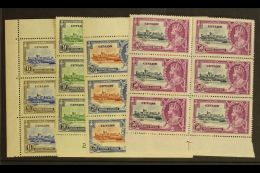 1935  Silver Jubilee Complete Set, SG 379/382, As Mint Marginal BLOCKS OF SIX, Light Creasing To The 6c And 9c,... - Ceylon (...-1947)