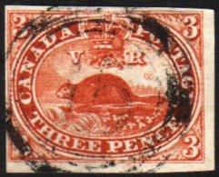 1857  3d Red Imperf Beaver On Machine-made Wove Paper, SG 18, Fine Used With Four Clear To Large Margins, And... - Other & Unclassified