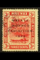 1922 MALAYA BORNEO EXHIBITION  3c Scarlet, Broken "N" SG 53c, Fine Cds Used.  For More Images, Please Visit... - Brunei (...-1984)
