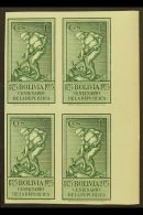 1925  1c Dark Green, Centenary Of The Republic, IMPERFORATE BLOCK OF 4, Scott 150, Never Hinged Mint. For More... - Bolivien