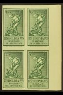 1925  1c Dark Green, Centenary Of The Republic, IMPERFORATE BLOCK OF 4, Scott 150, Never Hinged Mint. For More... - Bolivia