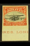 1924  10c Vermilion & Black Air Aviation School IMPERF Variety Sanabria 11 (as Scott C1, SG 170), Very Fine... - Bolivia