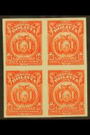 1923-7  10c Vermilion, Coat Of Arms, IMPERFORATE BLOCK OF 4, Scott 131, Never Hinged Mint. For More Images,... - Bolivien