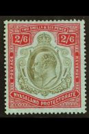 1908-11  2s6d Brownish Black & Carmine Red/blue, SG 78, Fine Mint For More Images, Please Visit... - Nyassaland (1907-1953)