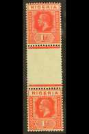 1925  1d Rose- Carmine Vertical Gutter Pair With DIE I + DIE II Stamps , SG 16c, Very Lightly Hinged Mint, Folded... - Nigeria (...-1960)