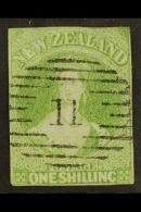 1855-58  1s Green Chalon On Blued Paper, SG 6, Four Clear To Small Margins And Crisp Upright "11" Cancel. Thin... - Other & Unclassified