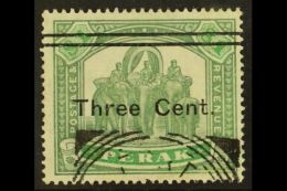 PERAK  1900 3c On $1 Green And Pale Green, SG 86, Very Fine Used. For More Images, Please Visit... - Other & Unclassified