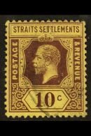 1912-23  10c Purple On Yellow Showing DOUBLING OF THE DESIGN, SG 202, Fine Used. For More Images, Please Visit... - Straits Settlements