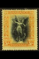 1920-21  3s Black And Dull Orange Victory With WATERMARK SIDEWAYS INVERTED AND REVERSED, SG 211y, Mint Lightly... - Barbados (...-1966)