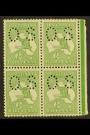 OFFICIALS  1913 ½d Green, Punctured "O S" (smaller Letters, SG Type O2), Right Marginal Block Of 4, SG... - Other & Unclassified