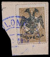 1913  5pa Yellow Buff Ovptd "eagle" In Black, SG 4, Mi 4, Very Fine Used On Piece Tied By Violet Cds Cancel. For... - Albanien
