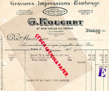 75 - PARIS -3EME- FACTURE G. ROUCHET-IMPRIMERIE GRAVURE- LITHOGRAPHIE- 97 RUE VIEILLE DU TEMPLE- 1930 - Stamperia & Cartoleria