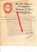 92 - BOIS COLOMBES- FACTURE IMPRIMERIE E. DAUX- SPECIALITES ETIQUETTES POUR PHARMACIE -PHARMACIEN-7 RUE CARBONNETS- 1896 - Druck & Papierwaren