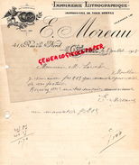 16 - COGNAC - FACTURE MANUSCRITE SIGNEE IMPRIMERIE LITHOGRAPHIE- E. MOREAU- 14 RUE DU NORD-1918 - Imprimerie & Papeterie