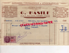 86- POITIERS- FACTURE IMPRIMERIE TYPOGRAPHIE LITHOGRAPHIE- G. BASILE-19 RUE CORNET- 1942 - Stamperia & Cartoleria