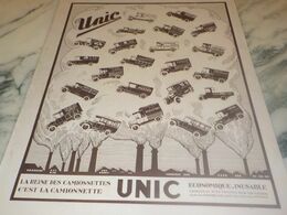 ANCIENNE PUBLICITE CAMIONNETTES UNIC 1932 - Camion