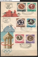 POLAND FDC 1956 AUSTRALIA MELBOURNE OLYMPICS (60 GR ENGRAVED BY SLANIA) SPORTS BOXING ROWING FENCING JAVELIN HURDLES - Rowing