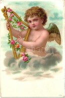 ** T2/T3 Angel With Harp. Floral, Litho (EK) - Ohne Zuordnung