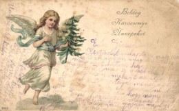 T3 'Boldog Karácsonyi Ünnepeket' / Christmas Greeting Card, Angel, Litho (fl) - Zonder Classificatie