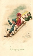 T2 New Year, Sleighing, Amag Postcard, Litho - Ohne Zuordnung