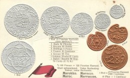 ** T1/T2 Marokko, Morocco - Set Of Coins, Currency Exchange Chart Emb. Litho - Non Classés