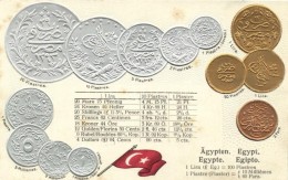 ** T2 Egypt - Set Of Coins, Currency Exchange Chart Emb. Litho - Non Classés