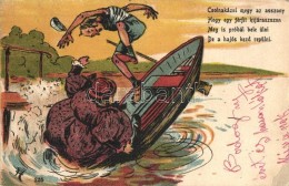 T2/T3 Csolnakázni Megy Az Asszony... / Humorous Hungarian Motive Card, Fat Lady, Rowing Boat (EB) - Non Classés