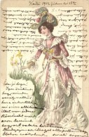 T2/T3 Lady With Flowers And Hat, Art Nouveau (EK) - Non Classificati