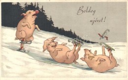 T2 Boldog Újévet! / Pigs Ice Skating. Litho - Ohne Zuordnung