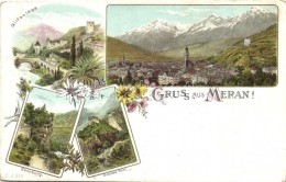 ** T2/T3 Meran, Merano (Südtirol); Gilfanlage, Zenoburg, Schloss Tirol / General View, Castle, Floral Art... - Non Classés