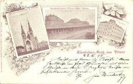 T2/T3 1899 Ostrava-Privoz, Mährisch Ostrau; Kostel, Nadrazi, Hotel Moravia / Marien-Votivkirche,... - Non Classés
