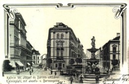 * T2/T3 Budapest VIII. Kálvin Tér, József és Baross Utca. Art Nouveau Litho  (EK) - Zonder Classificatie