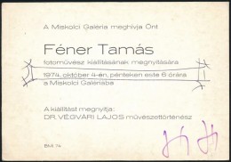 1974 Féner Tamás (1938-) FotómÅ±vész Aláírása... - Andere & Zonder Classificatie