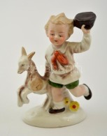 Kisfiú Kecskével, Kézzel Festett Német Porcelán Figura, Jelzett,... - Andere & Zonder Classificatie