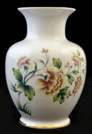 Hollóházi Virágmintás Porcelán Váza, Jelzett, Hibátlan, M: 17 Cm - Sonstige & Ohne Zuordnung