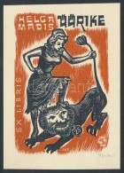 Johann Naha (1902-1982): Ex Libris Helga Madis. Színes Fametszet, Papír, Jelzett, 9×6 Cm - Autres & Non Classés