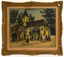 Conrad Gyula (1877-1959): Öreg Templom. Színezett Rézkarc, Papír, Jelzett, üvegezett... - Sonstige & Ohne Zuordnung