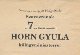 1990 Horn Gyula Választási Röplapja 2 Db - Non Classés