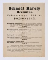 Cca 1860 Schmidt Károly, Pozsonyi RézmÅ±ves KétnyelvÅ± Hirdetménye 46x30 Cm - Zonder Classificatie