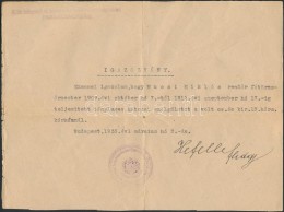 1935 Igazolás Katonai Szolgálatról, Pecséttel, Illetve Igazolás A Magyar... - Other & Unclassified