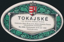 Cca 1920-1930 Tokajské, Tokaji Borcímke, Cseh Nyelven, Magyar Címerrel, Német Nyelven,... - Advertising