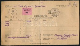 1941 Értéklevél 1.045 Svájci Frankról / Insured Cover 'TOPOLYA' - Autres & Non Classés