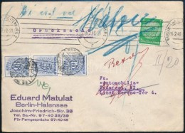 1940 3x16f Portós Boríték Németországból, Hátoldalon ,,Nem Fogadta... - Autres & Non Classés