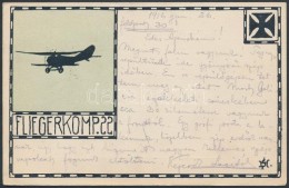 1916 Fliegerkompagnie 22 Dekoratív Grafikai Képeslapja HS Szignóvel / Postcard Of Fliegerkomp.... - Autres & Non Classés