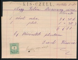 1889 Nyugta, Okmánybélyeg Helyett 3kr Postabélyeggel, Bélyegzés... - Andere & Zonder Classificatie