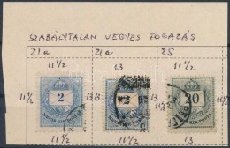 O 1881 2 X 2kr + 20kr Szabálytalan Vegyes Fogazások + Karcok / 2 X 2kr + 20kr With Mixed Perforatioan... - Autres & Non Classés