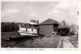 Peninsula Lake, Ontario, Canada, Steamer "Algonquin" & Steam Train At North Portage, Old Annabelle RPPC, Muskoka County - Muskoka