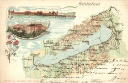 T2/T3 Balatonfüred, Balaton Térkép, Károlyi Gy. Kiadása, Floral Litho - Sin Clasificación